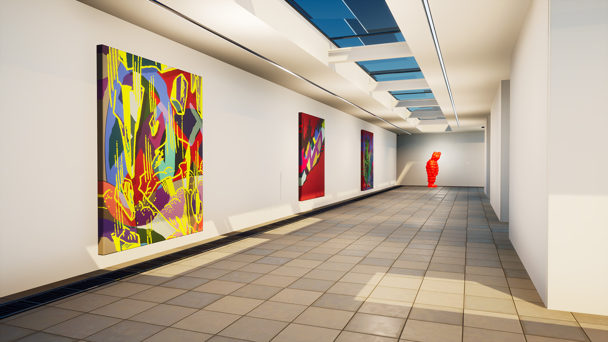 In-game graphic from KAWS' exhibition hosted in Fortnite